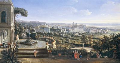 Veduta del centro storico di Marino dalla villa in una veduta di Gaspar van Wittel
